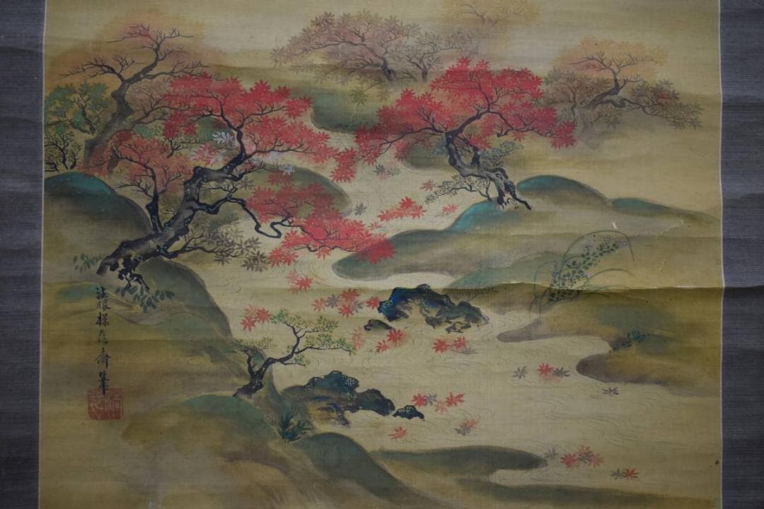 真作/狩野探信/春秋図/双幅/布袋屋掛軸HC-906