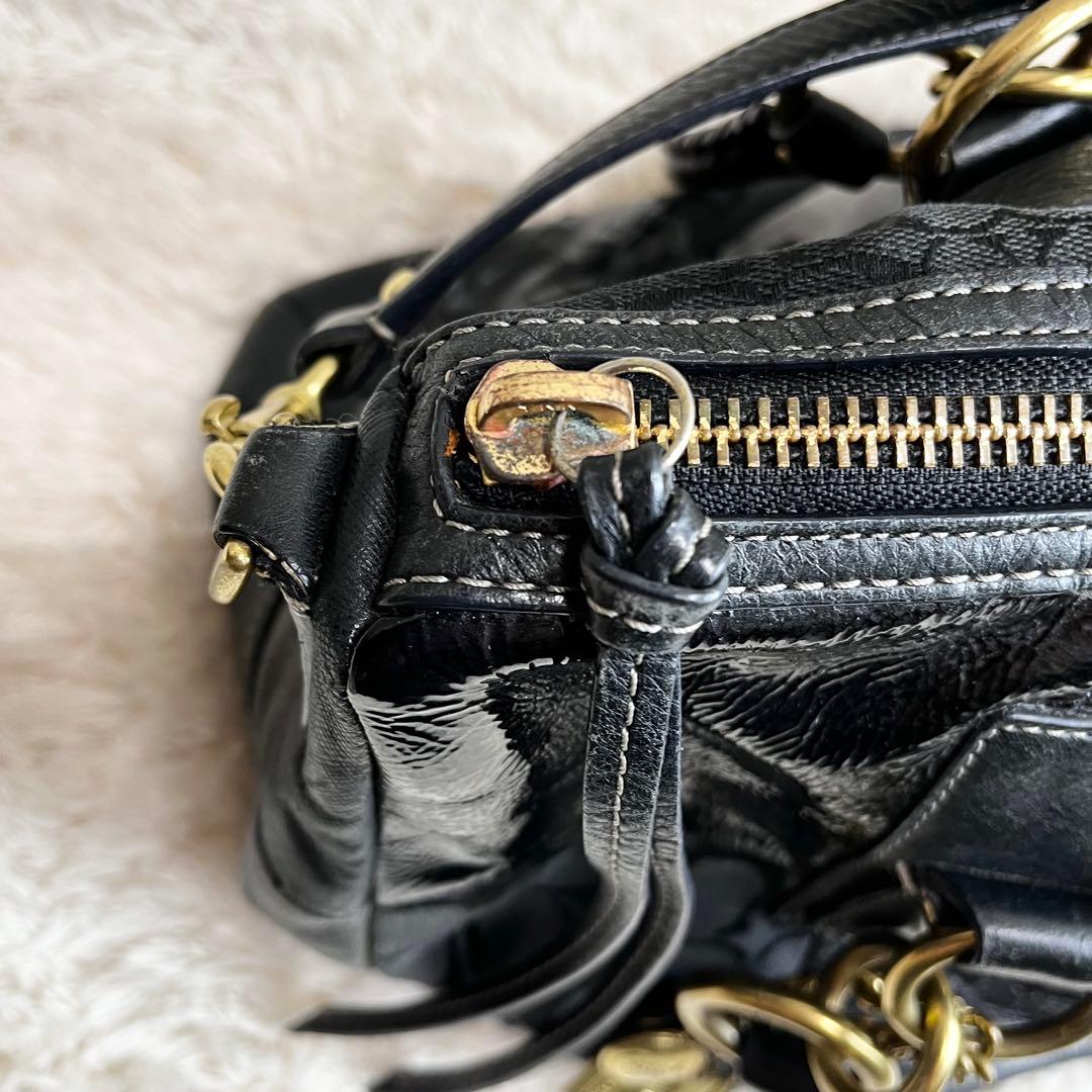 コーチ COACH ショルダー ハンドバッグ パッチワーク 2way クロコ 黒