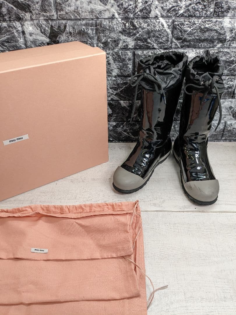 【箱付】MIUMIU　ミュウミュウ　レインブーツ　ブラック　黒 箱付】MIUMIU ミュウミュウ レインブーツ ブラック 黒