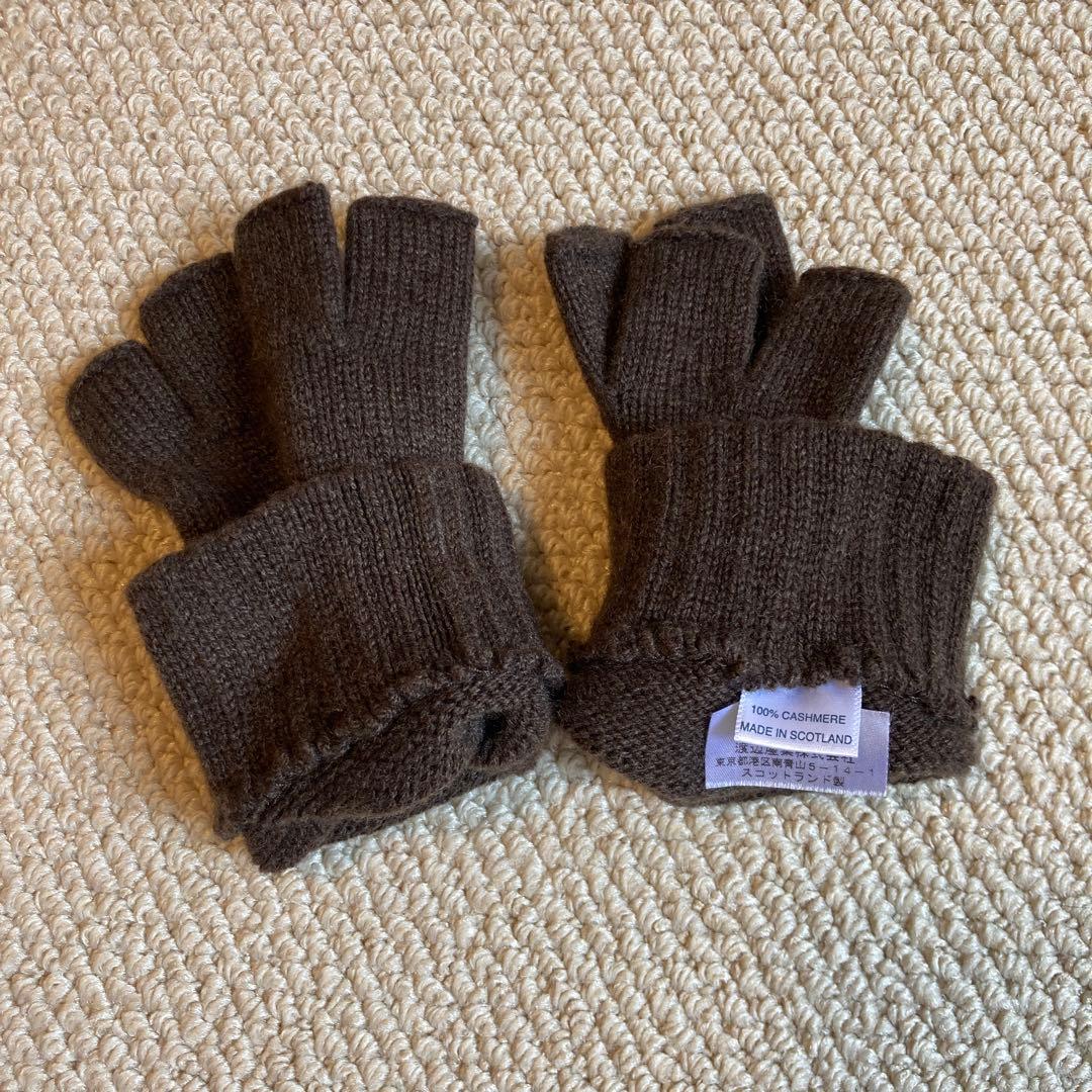 カシミア リストウォーマー 指無し手袋 ブラウン - メルカリ