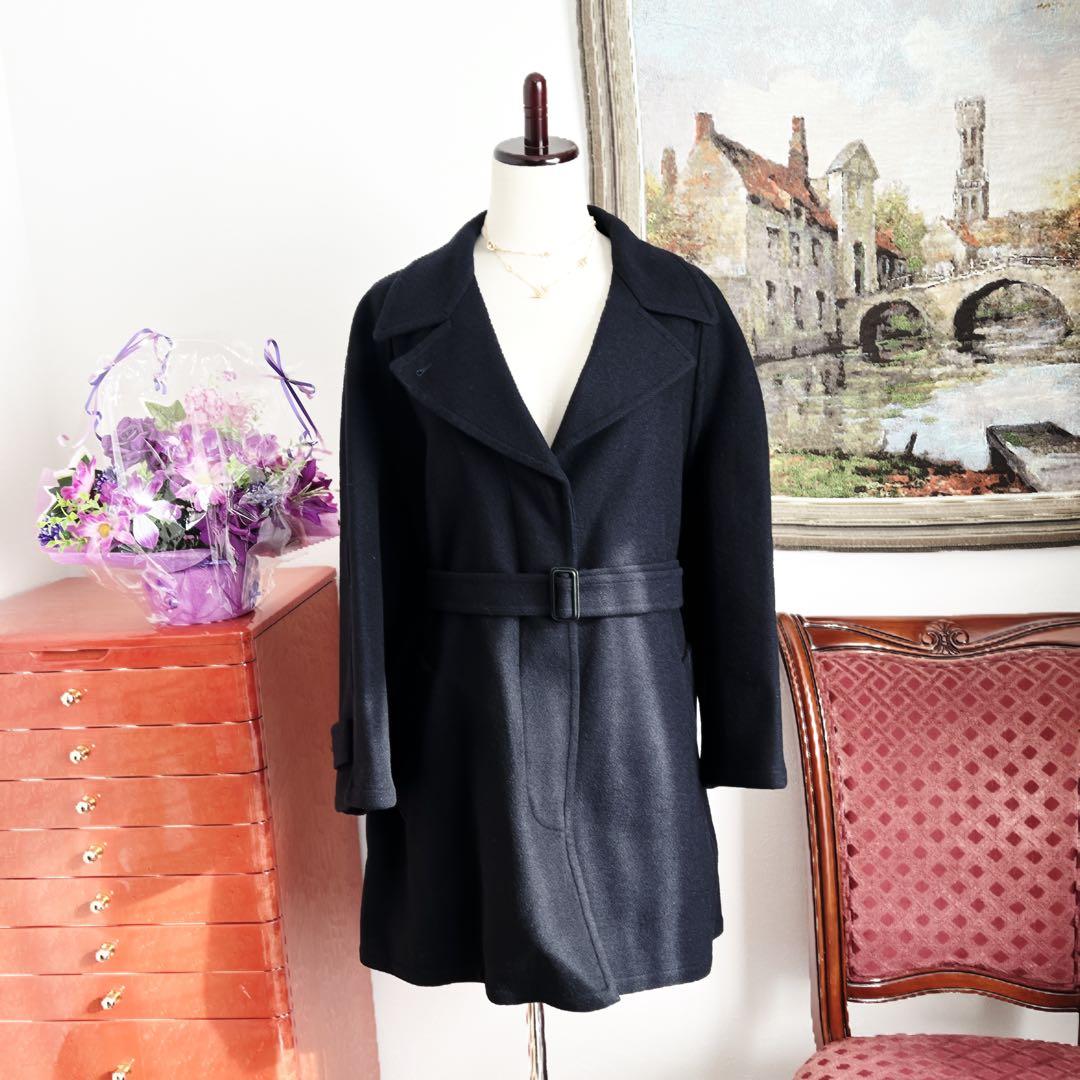 極美品 HERMESエルメス ネイビー ベルト カシミヤ ダブルフェイス