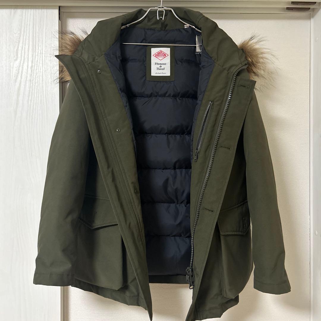 DANTON フーデットダウンジャケット ファー付き カーキ 40 - メルカリ