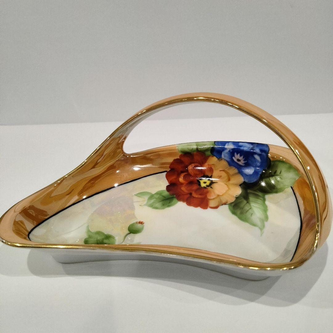 V299-5 オールドノリタケ ラスター彩 花絵 持手付プレート　B V299-5 オールドノリタケ ラスター彩 花絵 持手付プレート B