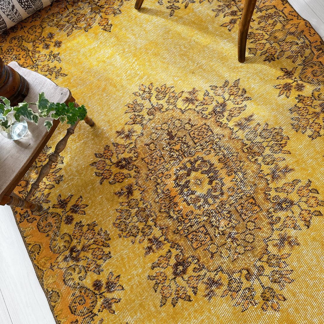 トルコ製ヴィンテージラグ775 マスタードイエロー オレンジ オーバー