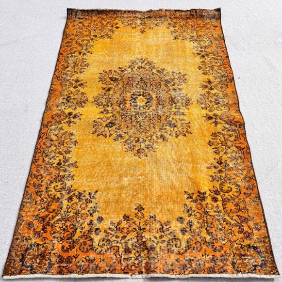 トルコ製ヴィンテージラグ775 マスタードイエロー オレンジ オーバー