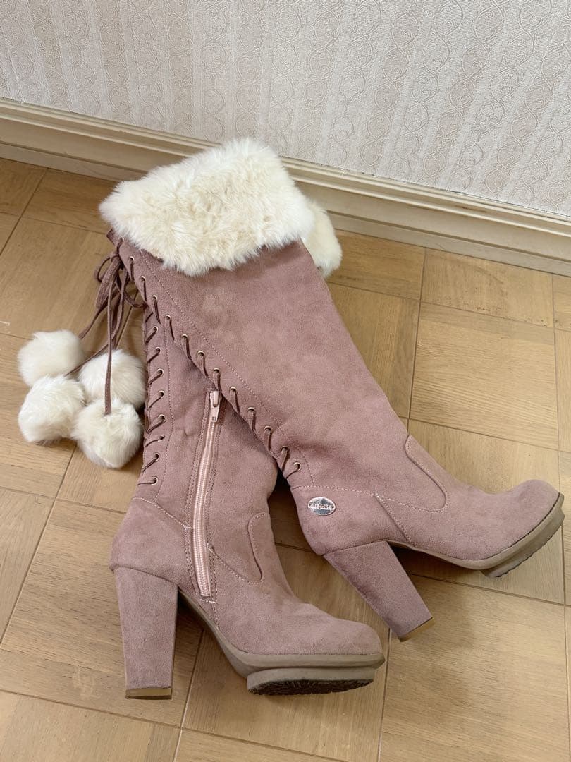 LIZLISAリズリサ y2k レースアップ ポンポン ファーリボンロングブーツ