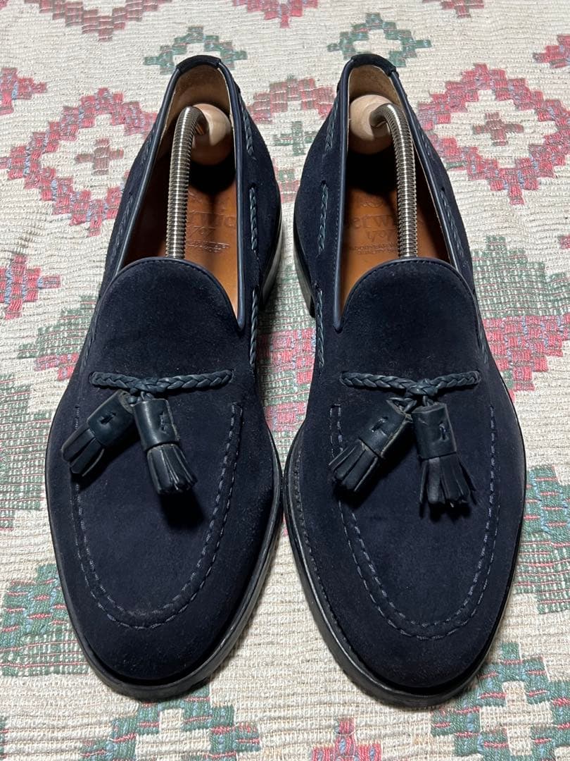 中古Berwickネイビー スエード タッセルローファーUK7 バーウィック