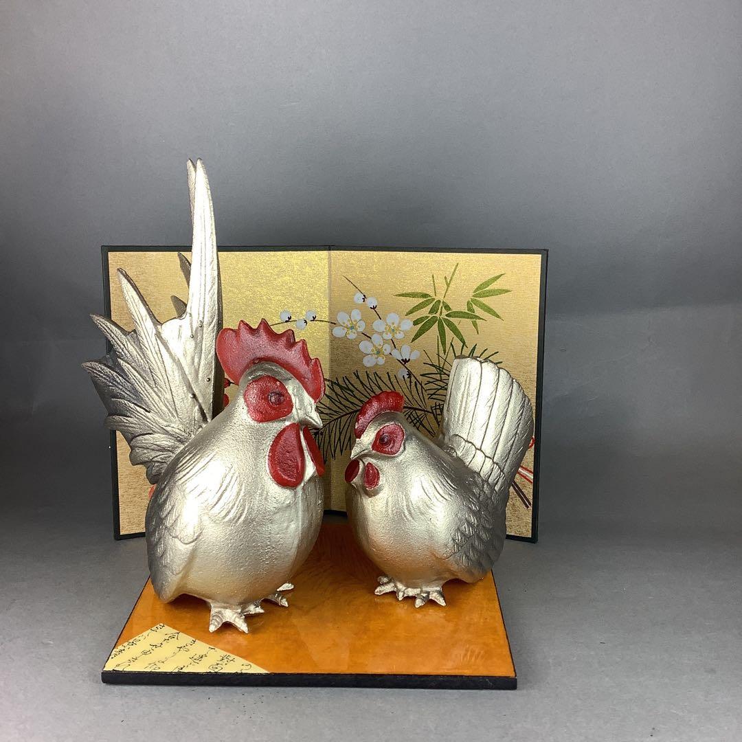 渡辺環水 鶏 美術工芸 置物 ニワトリ 雄鶏 雌鶏 鋳物 - メルカリ