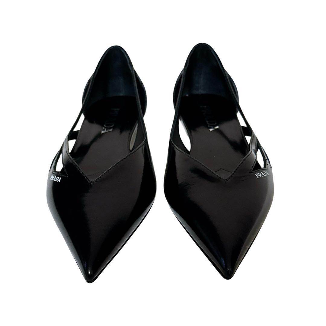 未使用】 プラダ パンプス フラットシューズ 37 レザー ブラック 保存