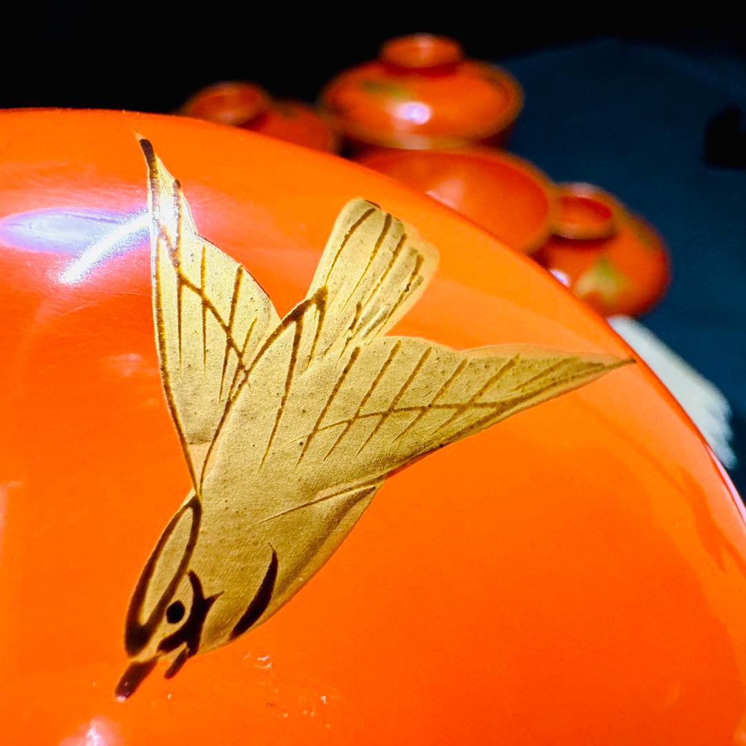 漆器 輪島塗 沈金 金蒔絵 木製 蓋付椀 お煮物椀 吸物椀 6客 骨董