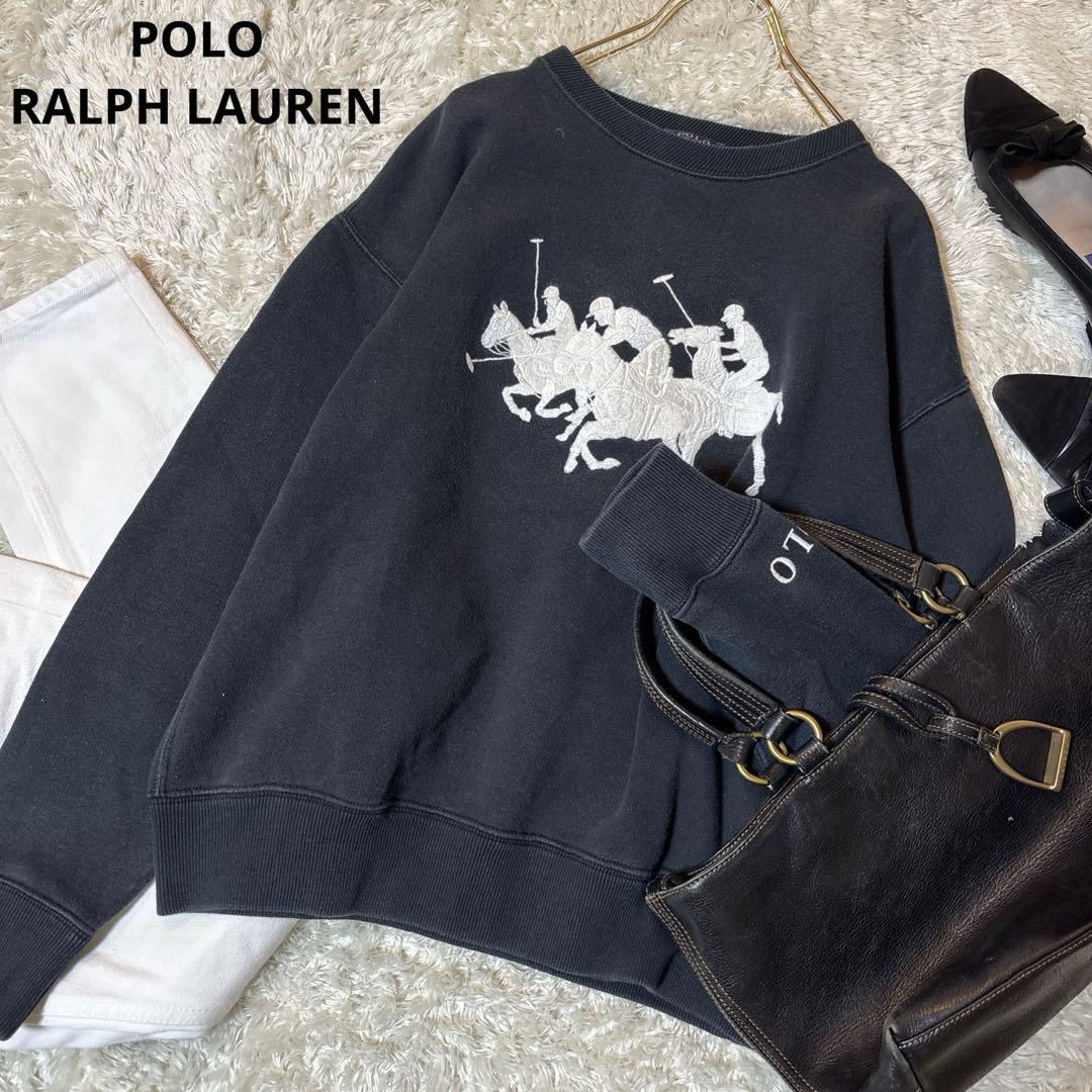 ポロラルフローレン スウェット トリプルポニー 刺繍 ブラック S
