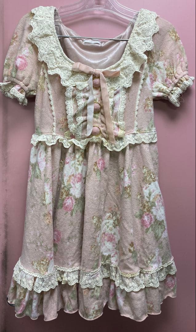 VTG！LIZ LISA リズリサ 激レア 起毛花柄ワンピース 姫系 ガーリー 激レア 当時物】LIZ LISA リズリサ 姫ギャル 廃盤 フリル 00s 花柄