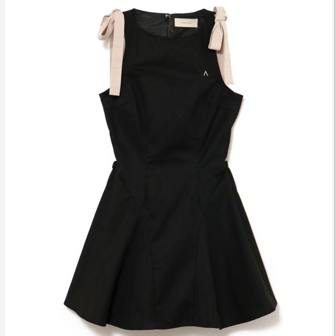 アンドマリー　Jozy ribbon flare mini dress ブラック ANDMARY】Jozy ribbon flare mini dress