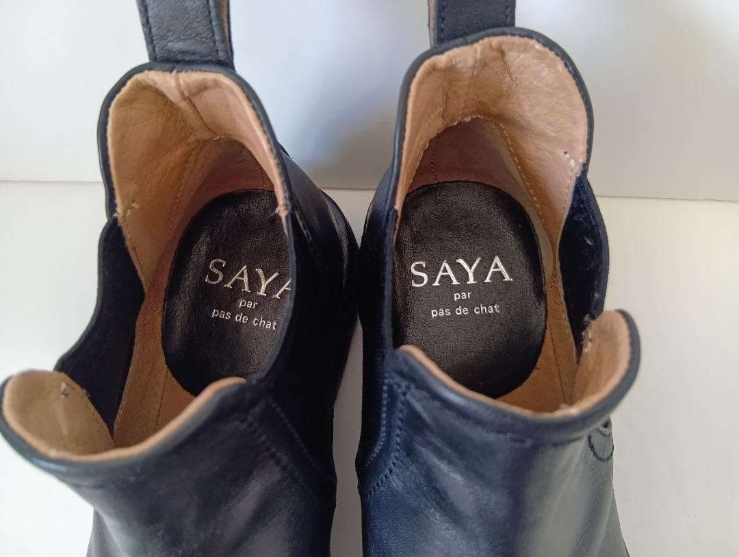 Saya 本革 ブラック 黒 ラボキゴシ フラット サイドゴアブーツ 23cm