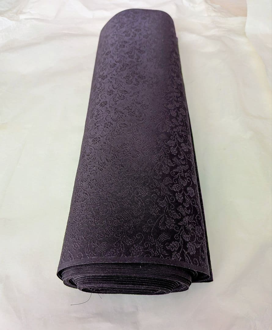 丹後ちりめん正絹 春宮飛翔織 花柄反物 12.3m 綾織 バラ 鳳凰 濃紫 小紋