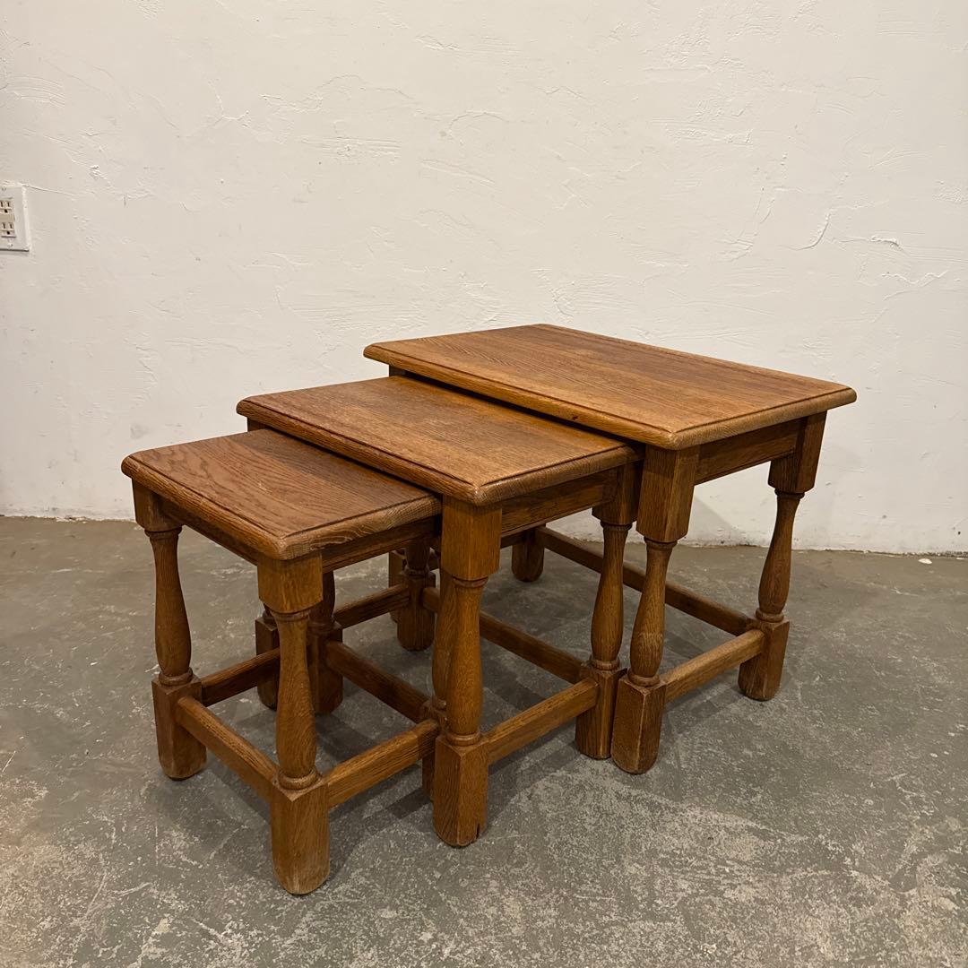 ヴィンテージ　ネストテーブル　フランス　サイドテーブル　花台 ヴィンテージ ネストテーブル フランス ガラストップ サイドテーブル