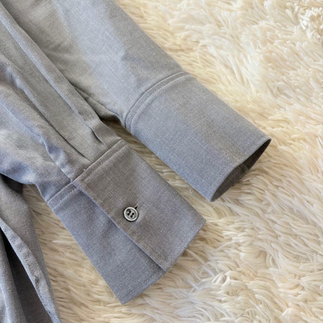 オーガ フリルシャツ ノーカラー ラウンドヘム サイドスリット グレー