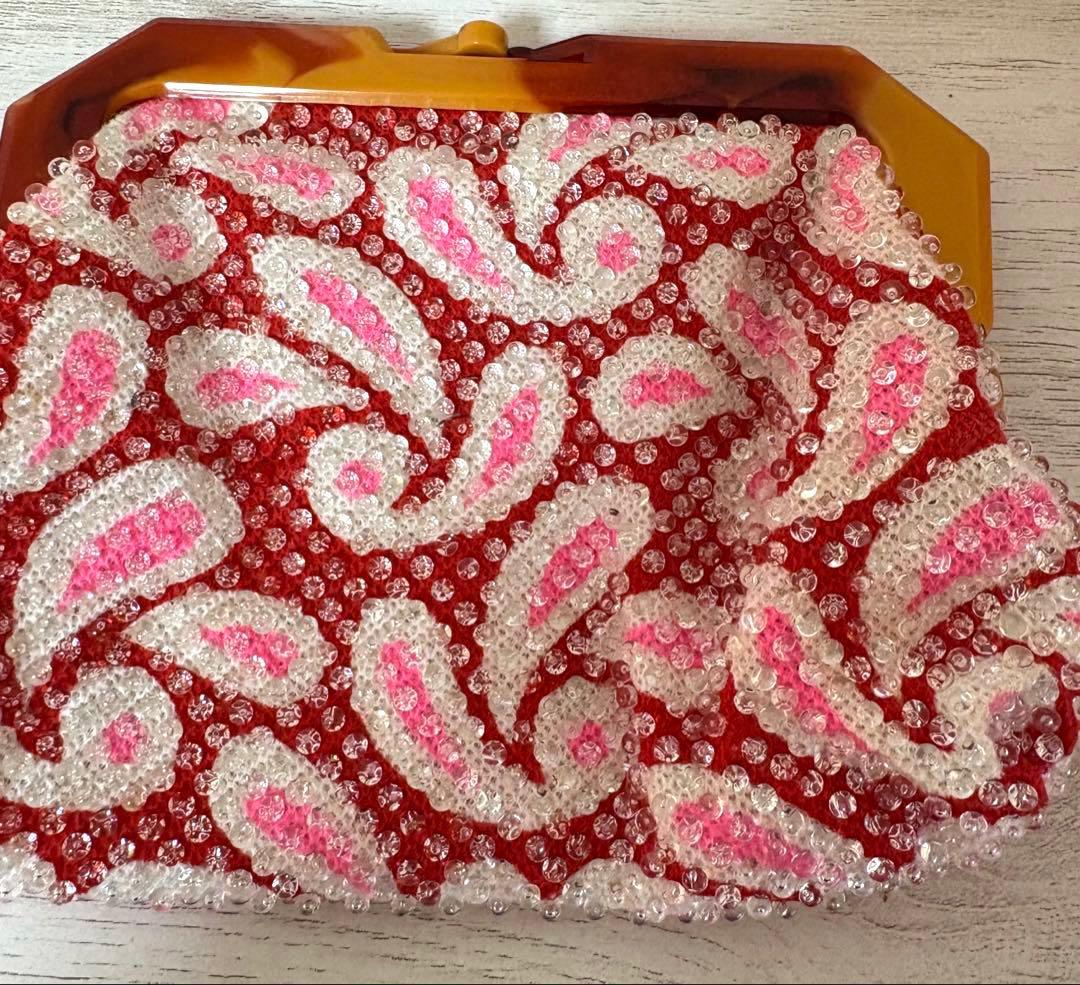 昭和レトロ】総ビーズバッグ がま口 べっ甲風口金 和装 パーティー用