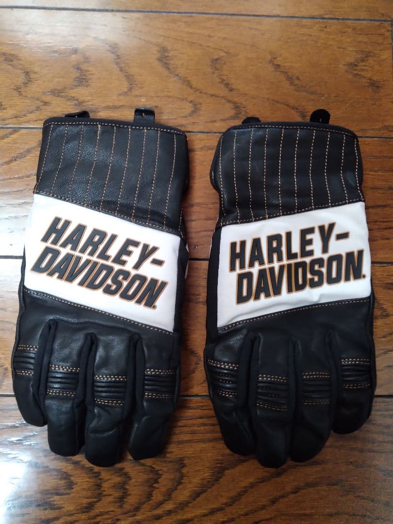 Harley-Davidson バイク用レザーグローブ 黒 白 橙 XLサイズ Harley Davidson（ハーレー・ダビッドソン） 本革グローブ HARLEY