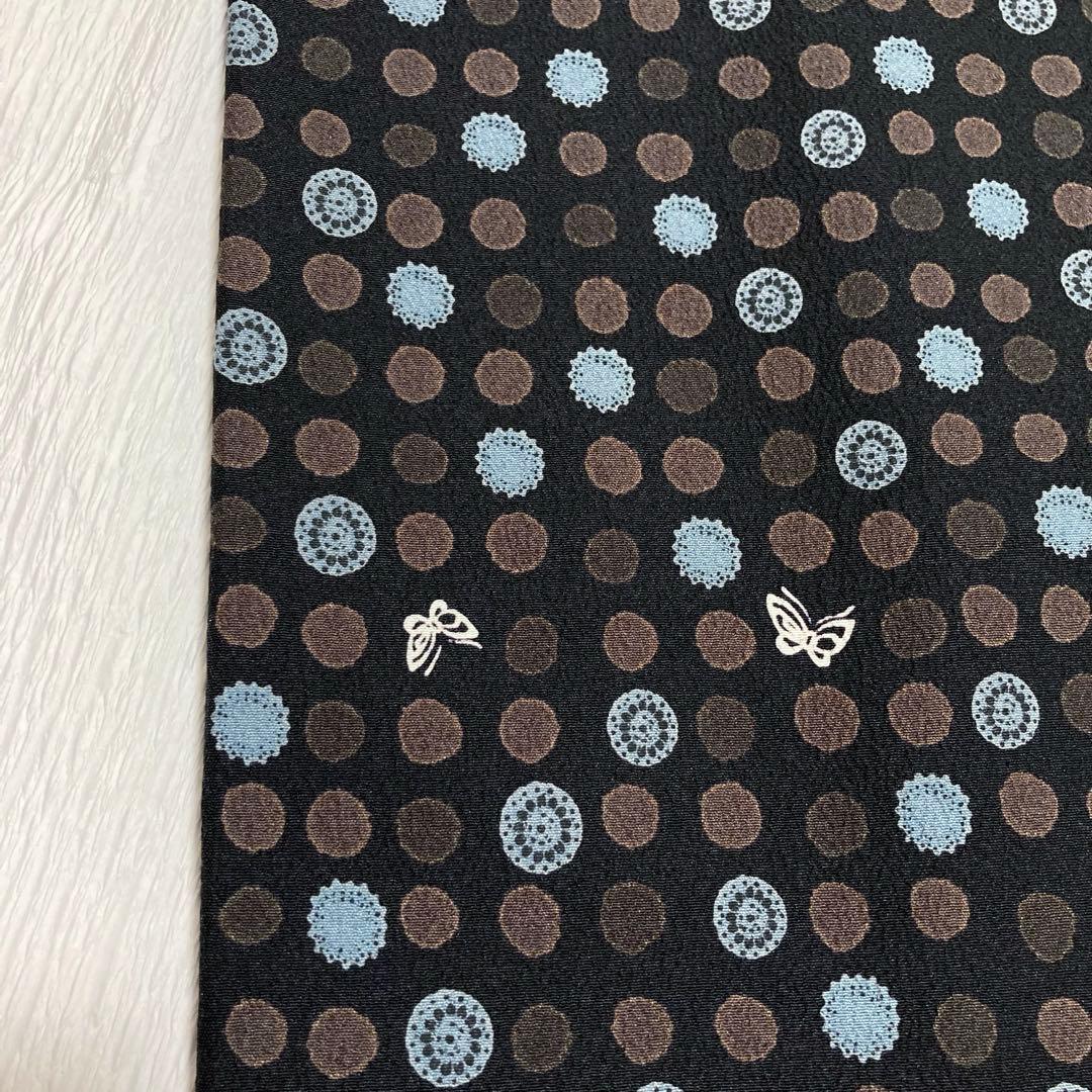 美品✨】東レシルック 京都小泉 洗える着物 小紋 黒色 水玉 蝶 日本製
