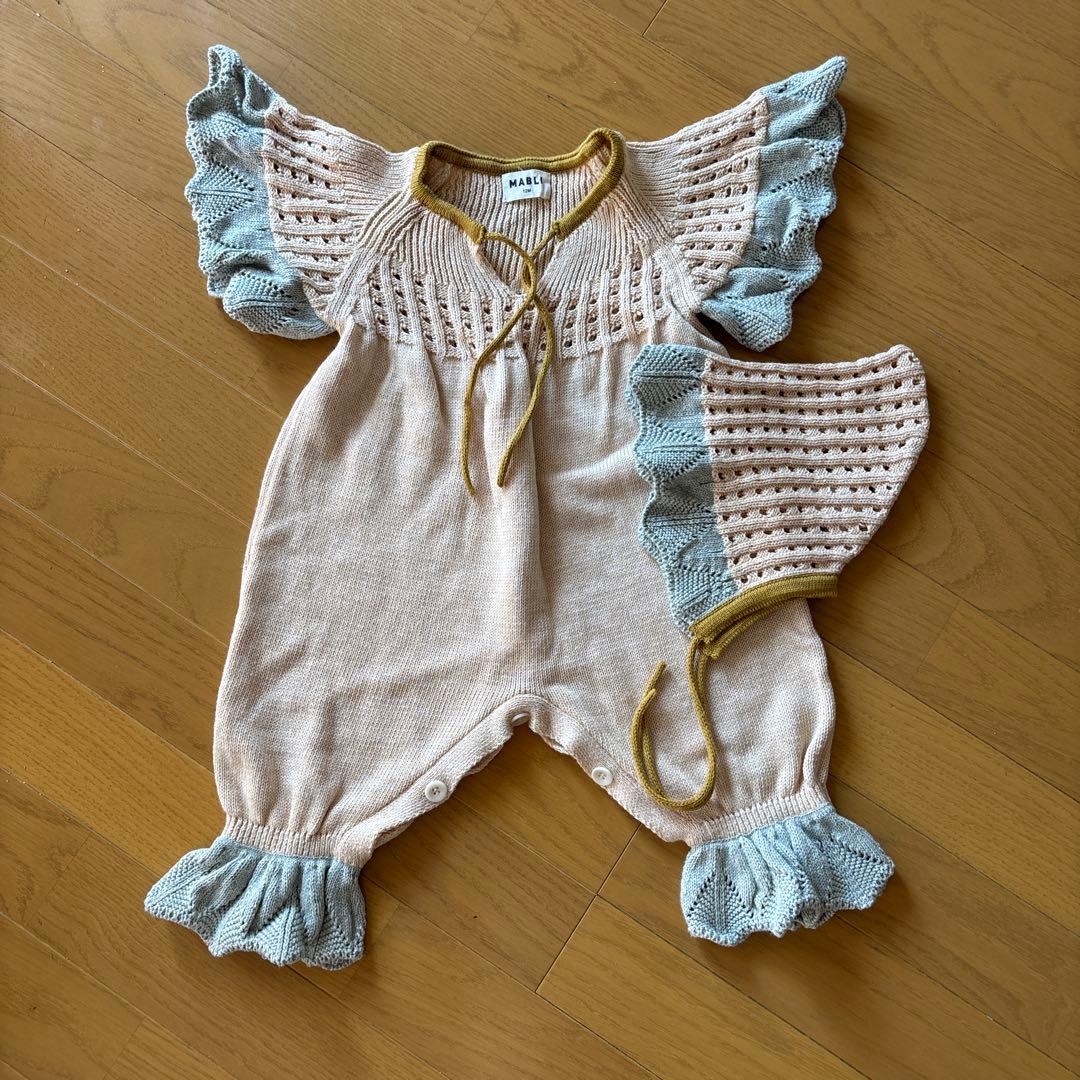 Mabli フリルロンパース 12M ベージュ・水色 - メルカリ