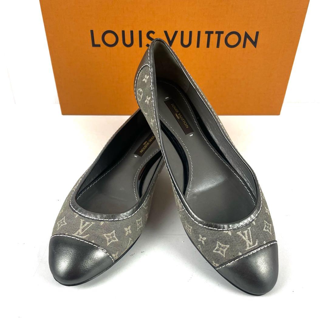 ルイヴィトン モノグラム フラットシューズ レザー キャンバス コンビ 35 ルイ·ヴィトン】モノグラム·キャンバスとヌメ革のトリミングで仕上げた