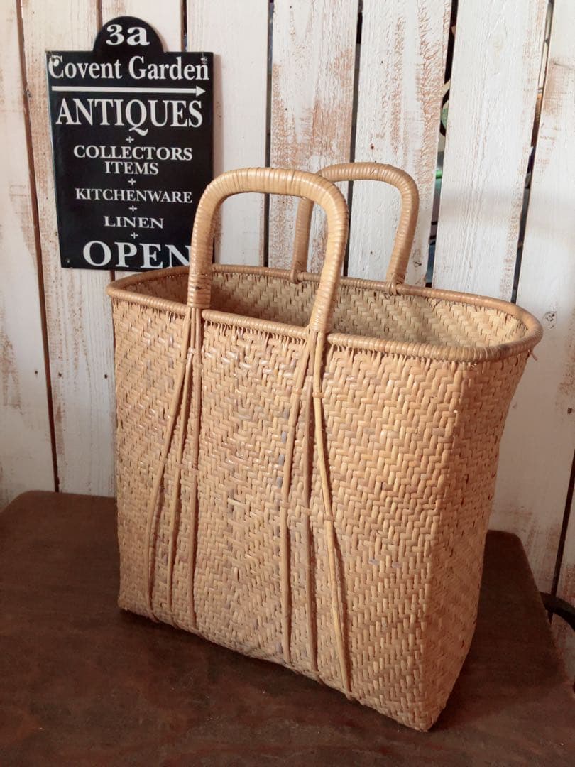 竹かご ヴィンテージ 天然素材 ハンドル付きバスケット 竹かごバッグ