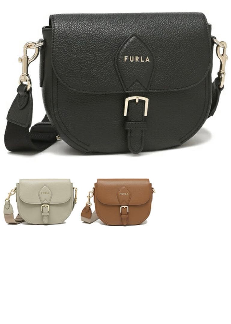 フルラ ショルダーバッグ クロスボディウラニア 斜めがけ シボ革 黒