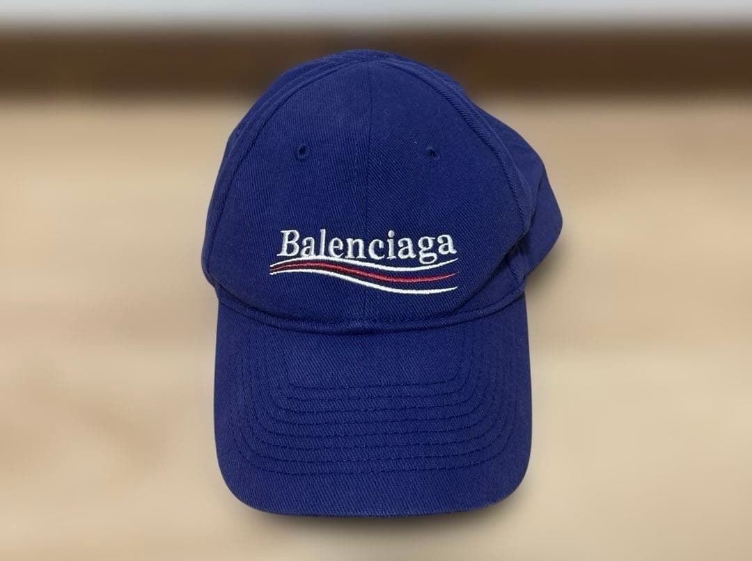 バレンシアガ　キャンペーン　キャップ　ネイビー BALENCIAGA（バレンシアガ） 帽子 キャンペーンロゴ刺繍 ダメージ加工