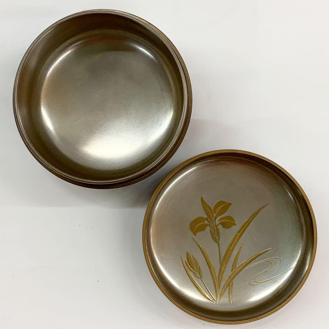 平棗 兜にあやめ】新井司峰 共箱 溜塗