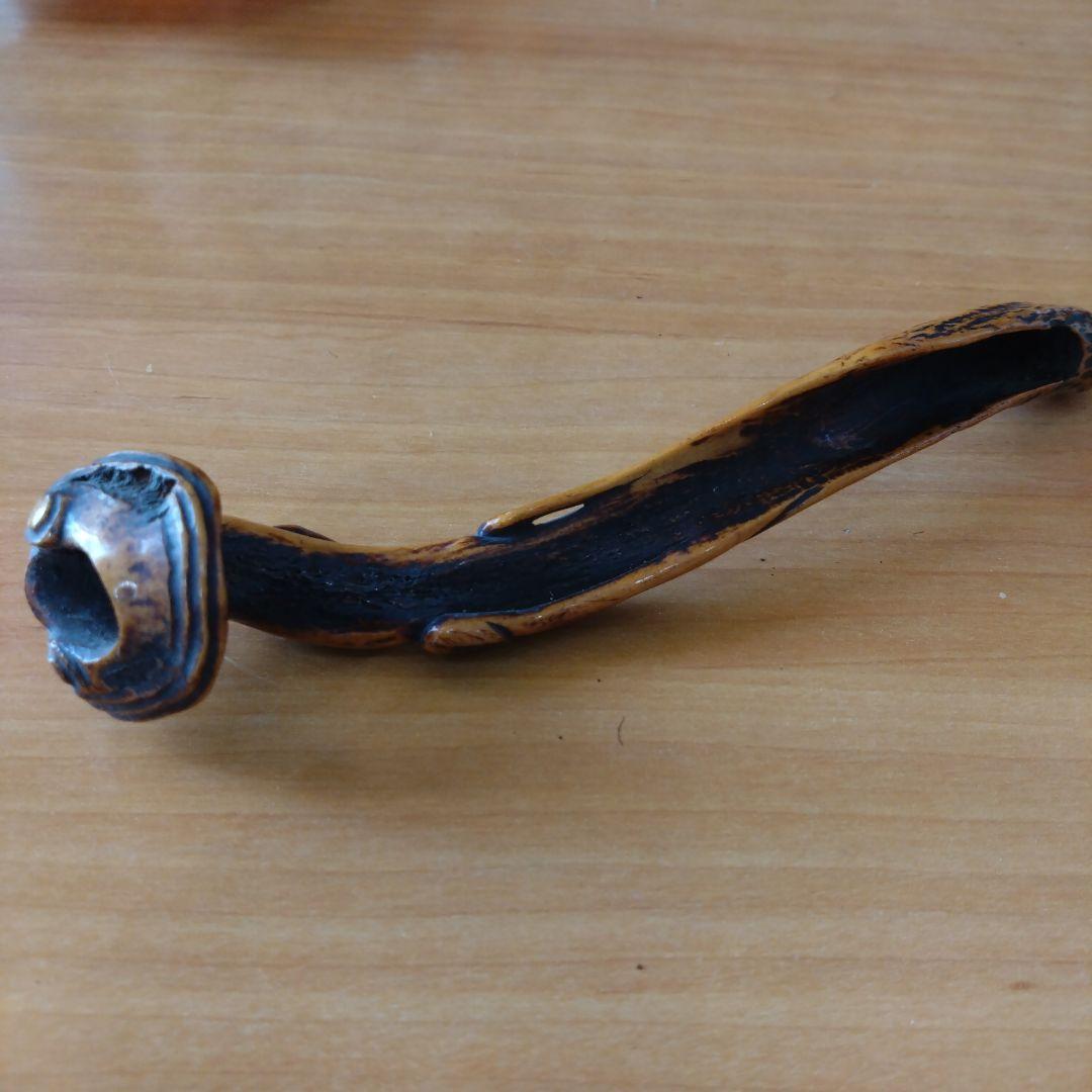 時代物　煙管入れ　煙管置き アンティーク ワラビ　鹿角？ 相良刺繍 煙草入れ 竹細工キセルケース アンティーク 装身具 透かし