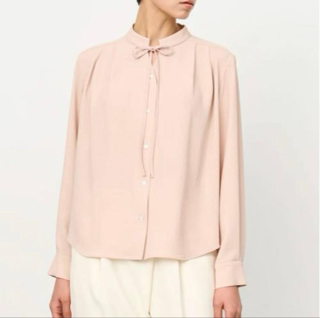 美品 ソージュ ジョーゼットリボンブラウス ボウタイ とろみ ピンク