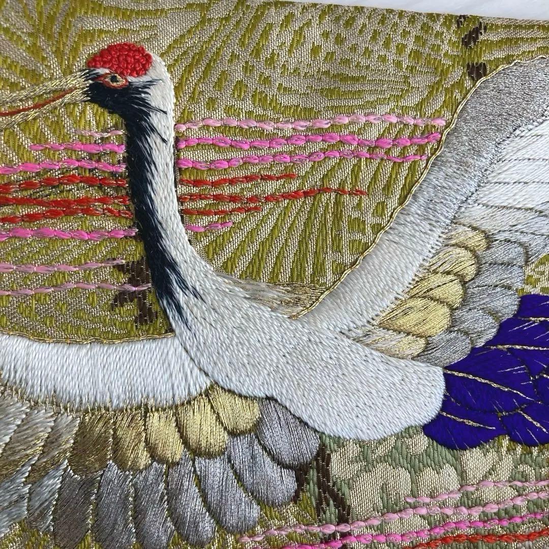 アンティーク名古屋帯　鶴の刺繍　金駒刺繍　上質　正絹　No.2-24