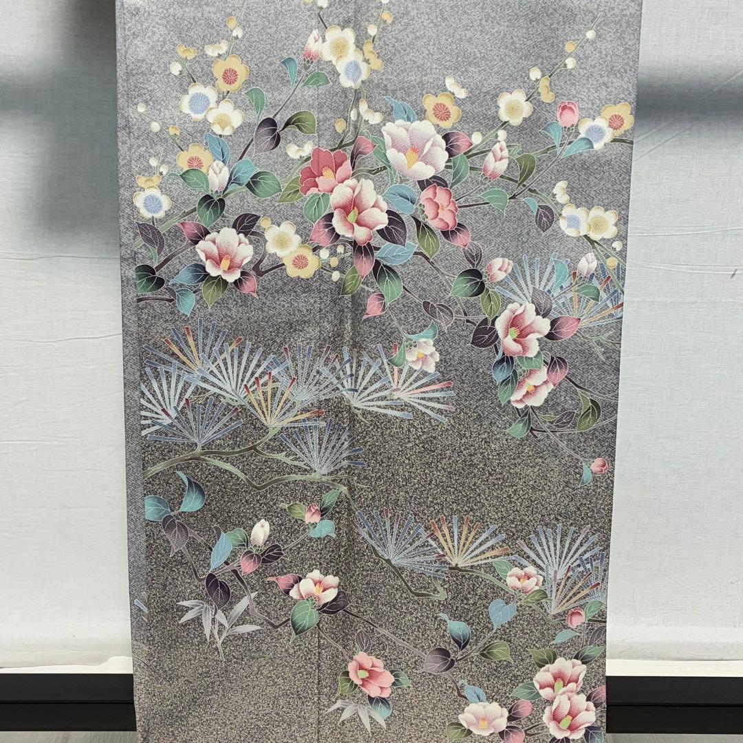 D302 訪問着 花模様 友禅 一つ紋 正絹 着物 袷 しつけ糸付き未使用極美