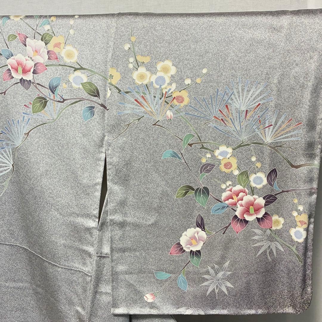 D302 訪問着 花模様 友禅 一つ紋 正絹 着物 袷 しつけ糸付き未使用極美
