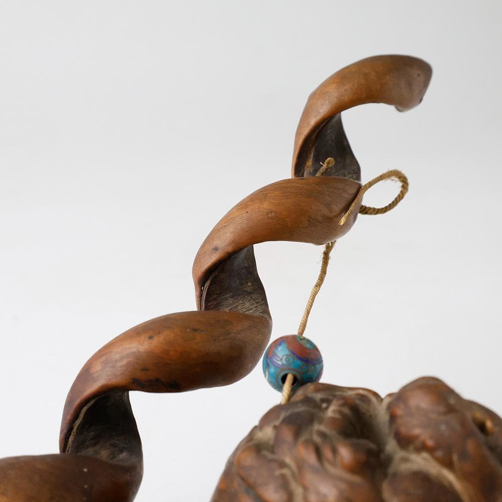 時代 提げ物 塊木瘤木 煙草入れ 螺旋捻り上げ煙管筒 龍図七宝緒締 煙管