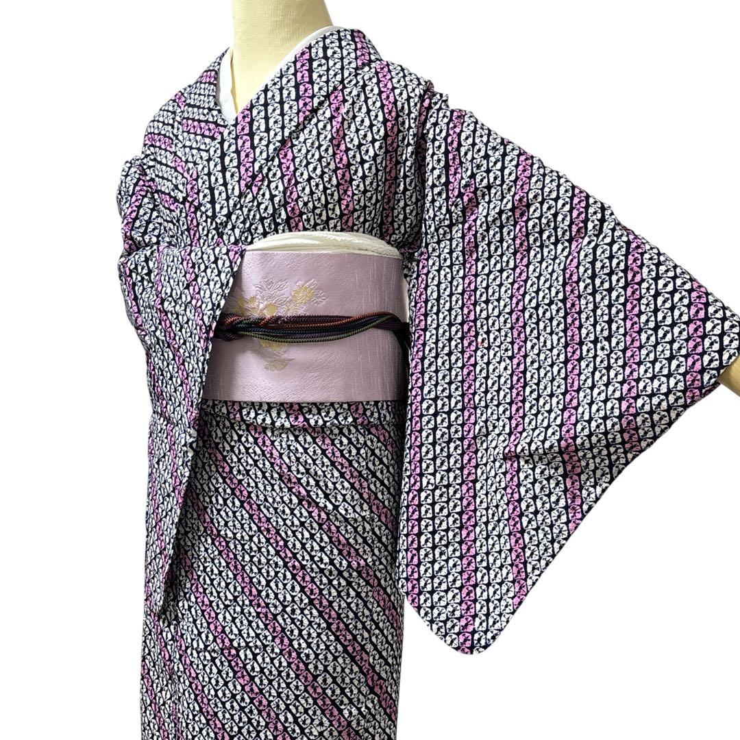 AA37有松鳴海絞り高級浴衣 花 綿レ綿 居敷当て肩当て付き - メルカリ