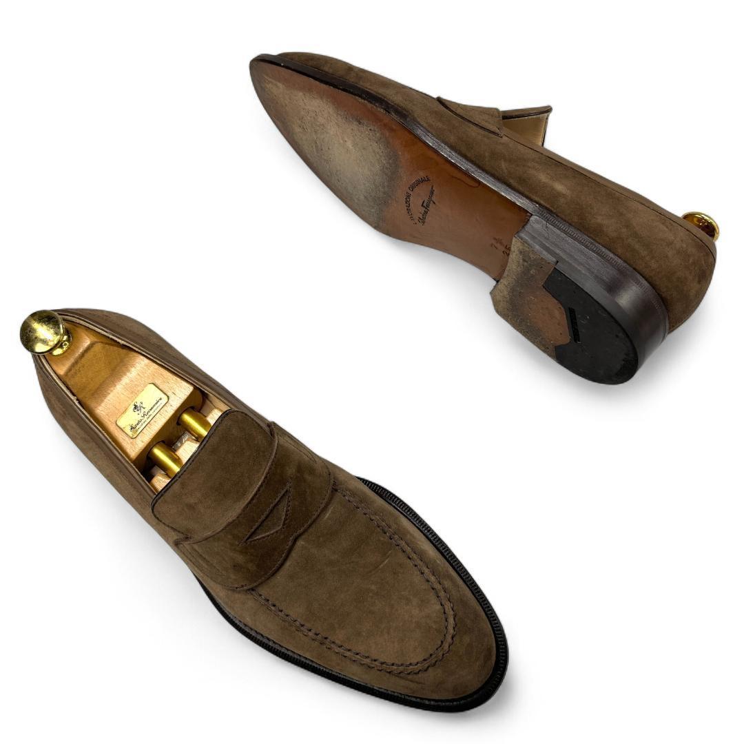 【美品】フェラガモ ローファー 茶 7.5EE 約25.5cm スエード