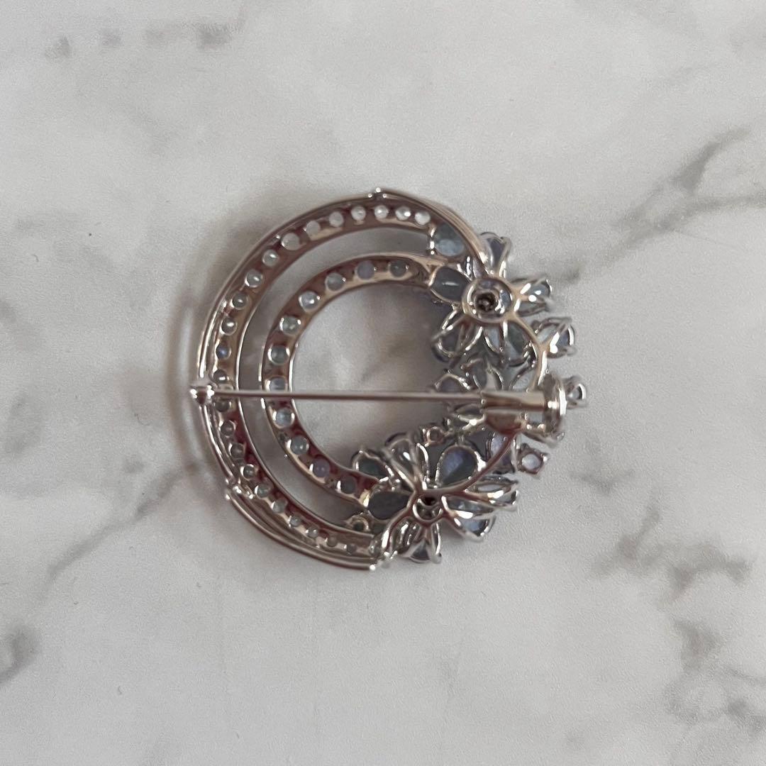 美品 GSTVタンザナイト×ダイヤSV950×K18 フラワーブローチ 刻印あり