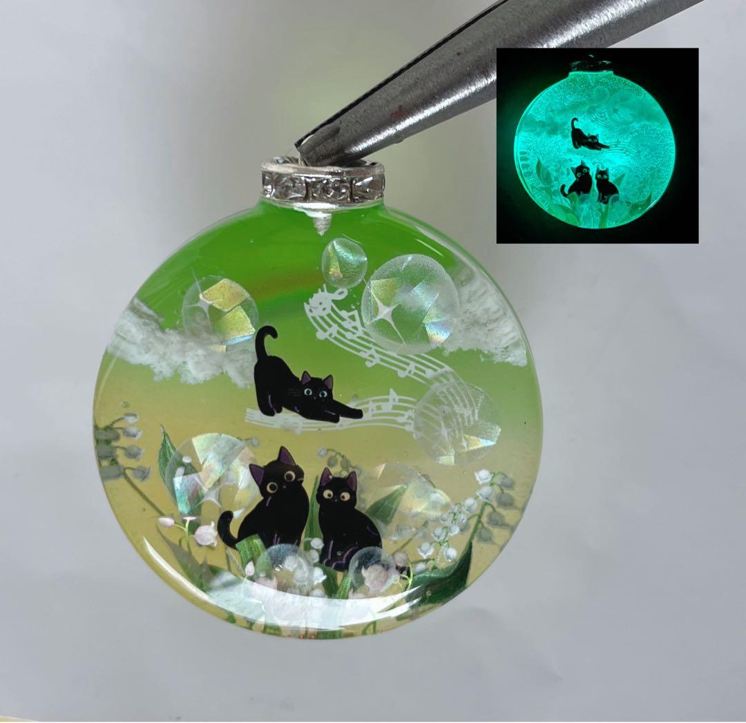 RUKURUKU様専用/虹のメロディと猫 蓄光 オルゴナイトキーホルダー