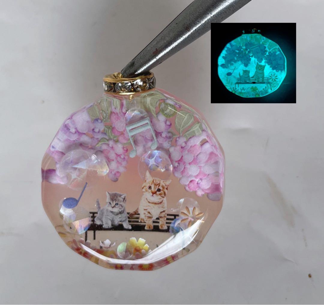 RUKURUKU様専用/虹のメロディと猫 蓄光 オルゴナイトキーホルダー