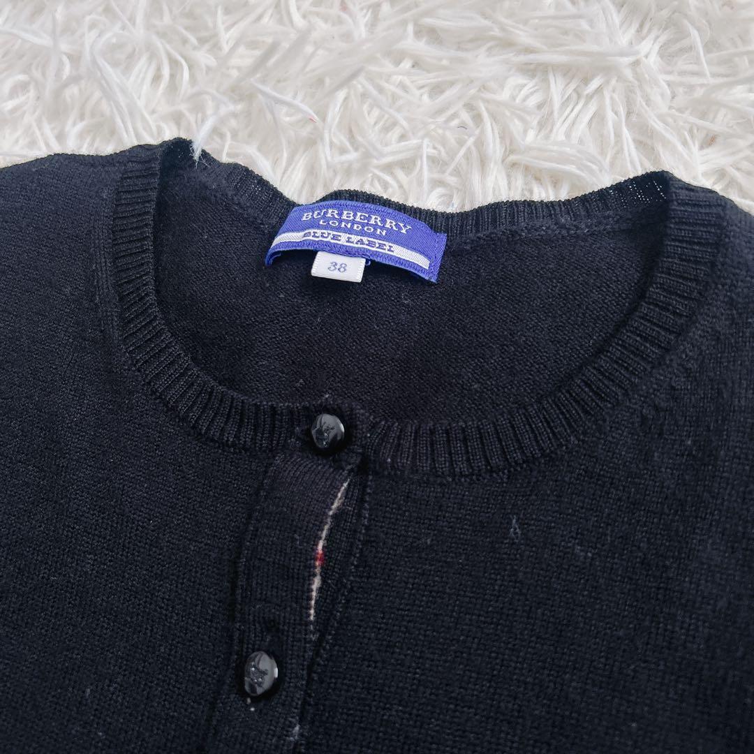 Burberry BlueLabel ノバチェック カーディガン 毛 ロゴ 黒 - メルカリ