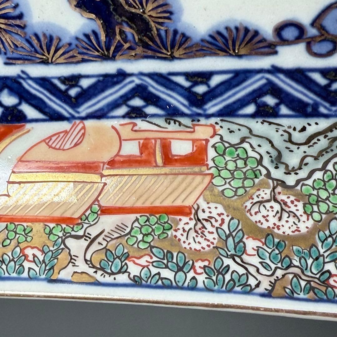 幕末〜明治期 上手 色絵風景画長皿 五客 絢爛豪華 緻密な