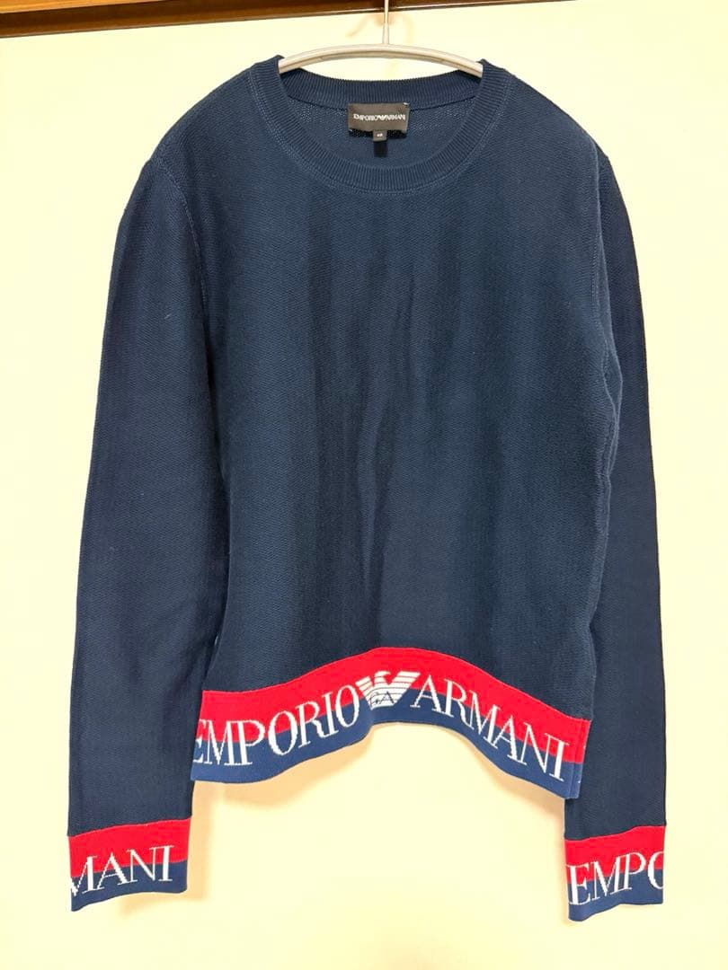 極美品】エンポリオアルマーニ ロゴライン ニット セーター ネイビー