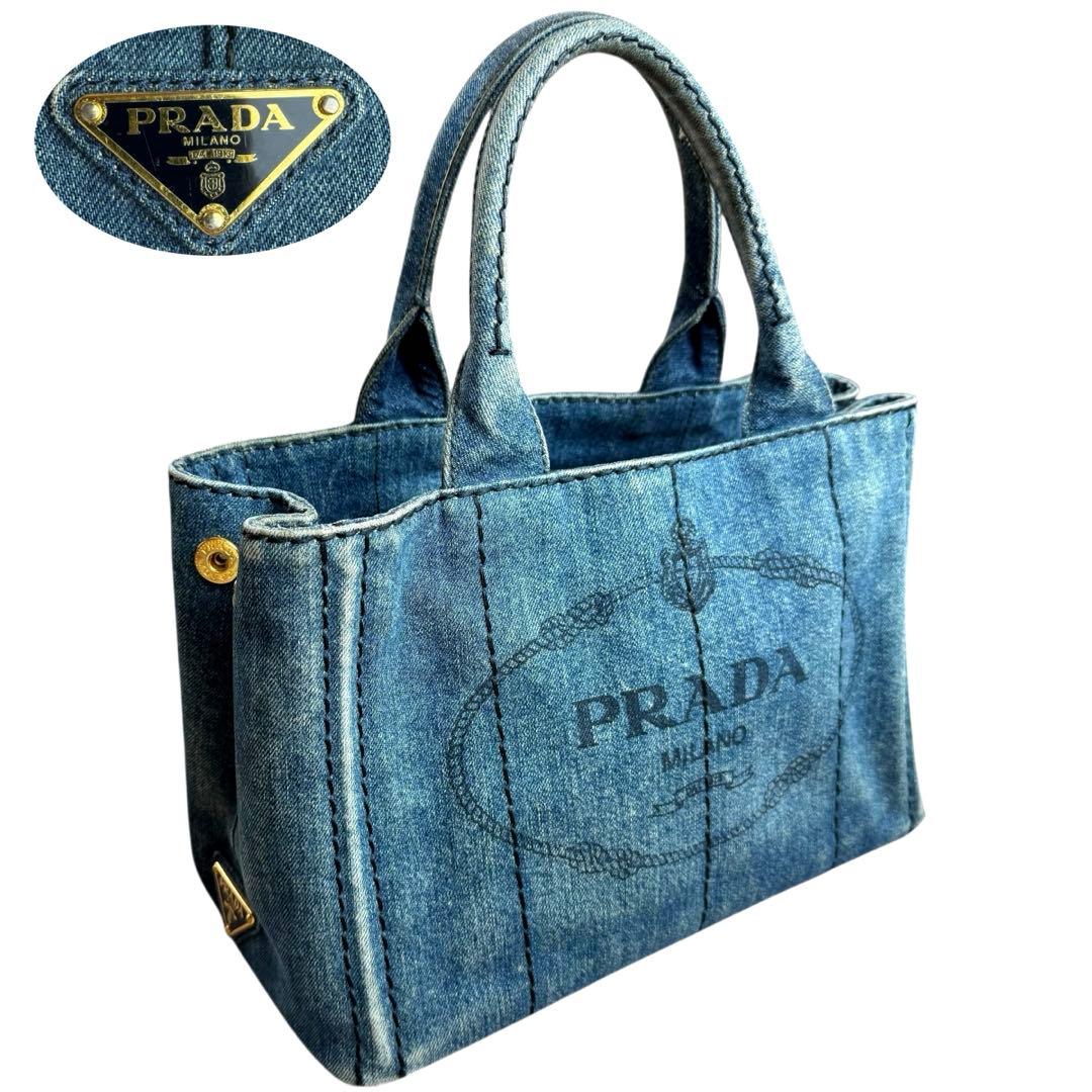 良品✨プラダ PRADA カナパ S トートバッグ デニム ブルー 三角ロゴ