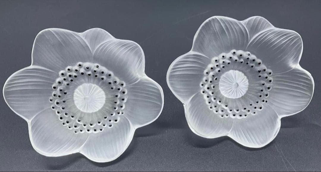 ペア 2つセット ルネ ラリック ペーパーウェイト ガラス細工 アネモネ ペア 2つセット ルネ ラリック ペーパーウェイト ガラス細工 アネモネ