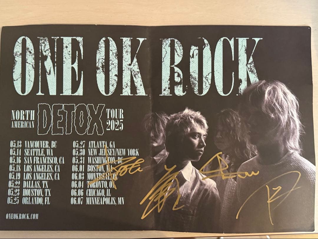 ONE OK ROCK DETOX アメリカツアー　サイン　ポスター ONE OK ROCK ワンオクロック 北米公演 直筆サイン入りツアーポスター