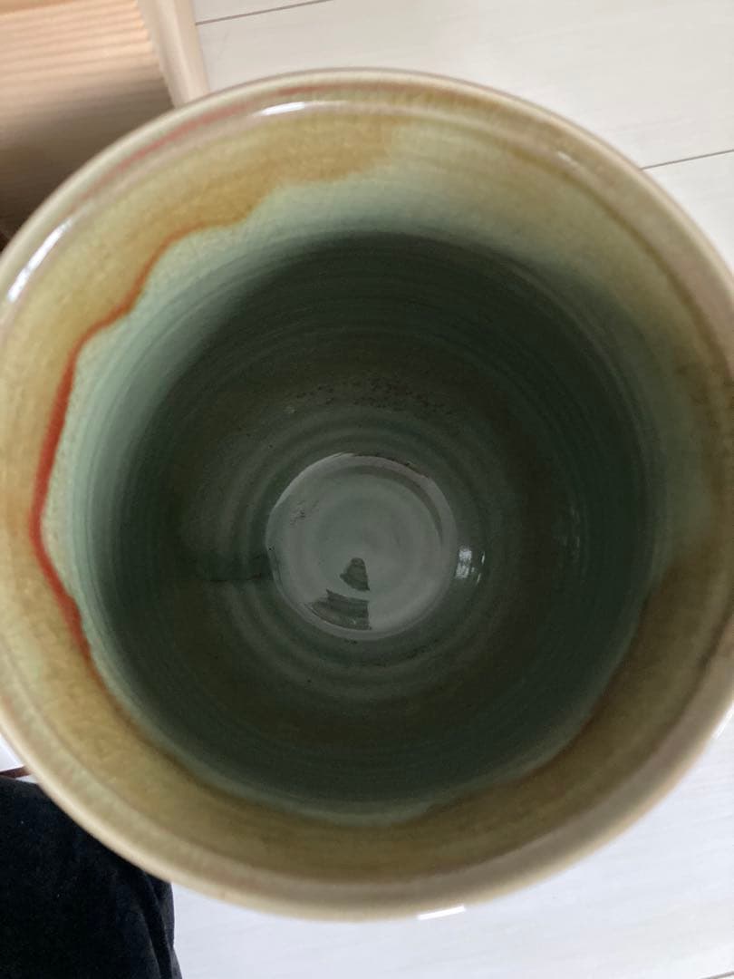 吉峰窯　志賀忠吉（吉峰）作 緑釉花生　大きいサイズ　花差し花瓶壺窯共箱しおり付き