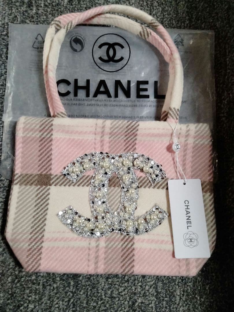 CHANEL ツイード スパンコールパール付きトートバッグ ピンク 未使用