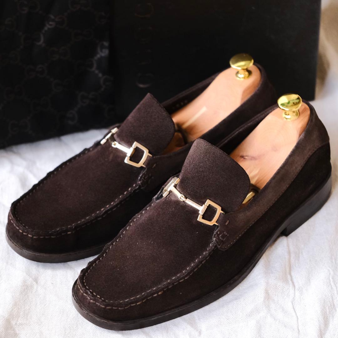 GUCCI グッチ スエードホースビットローファー 茶41.5E GUCCI（グッチ） ホースビットローファー スリッポン スエード
